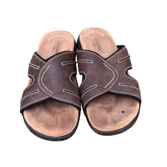 Dockers Men's Memory Foam Fusion Footbed Brown Sandals Slides Sz 8M Small Defect - Picture 2 of 8